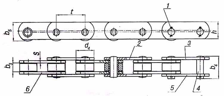 Цепь тяговая пластинчатая М 56-3-50-1
